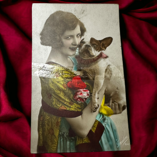 Antique Woman With Boston Terrier Postcard