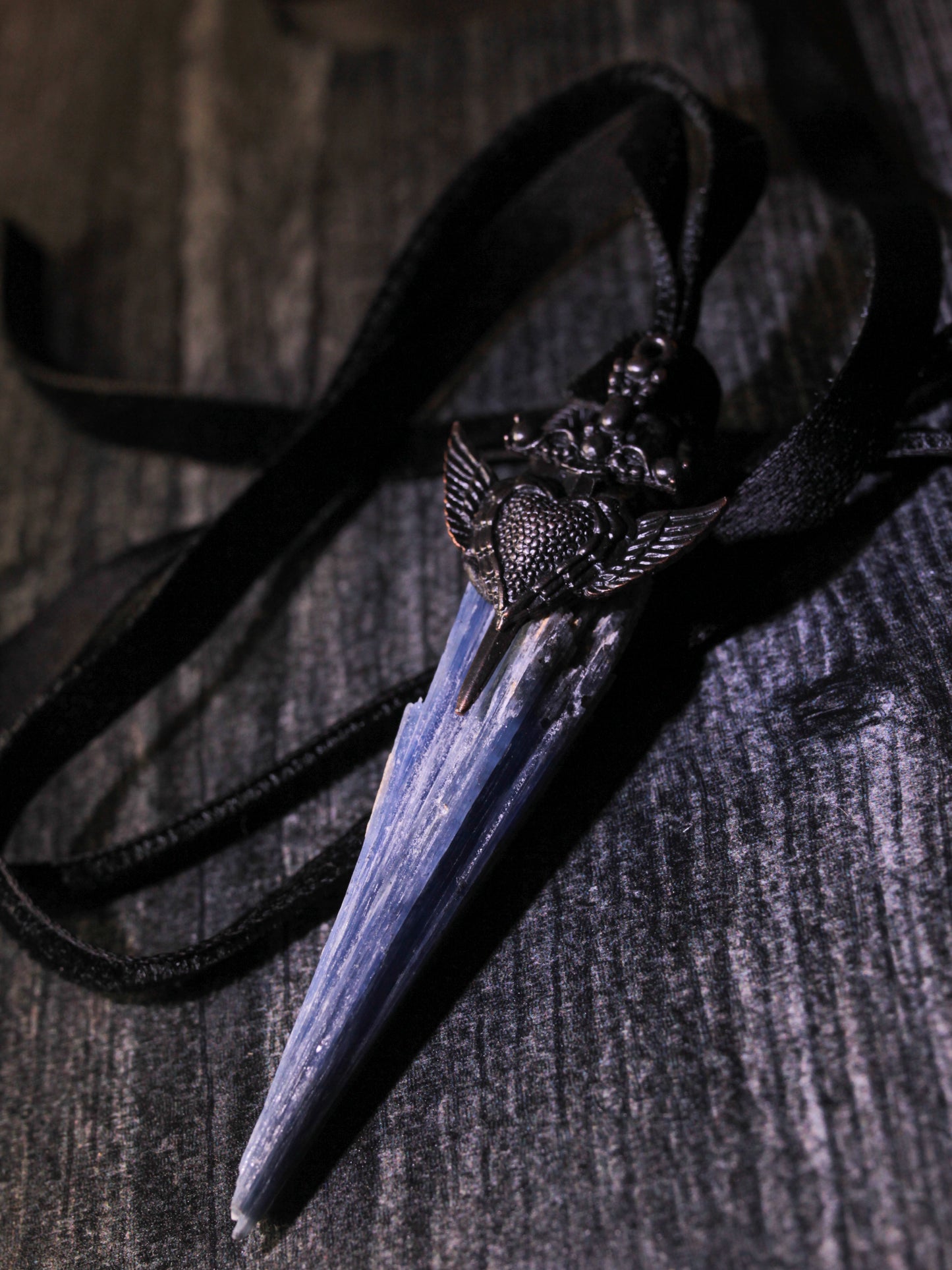 Blue Kyanite Heart And Dagger Statement Necklace