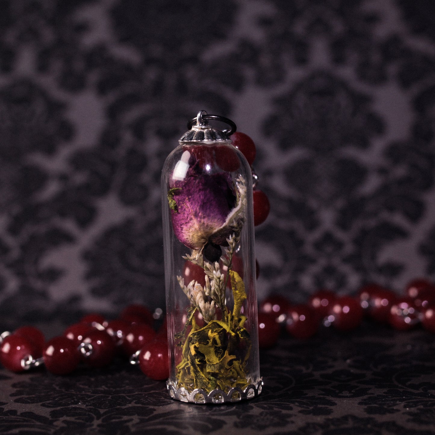 Tall Real Rose Bell Jar Necklace