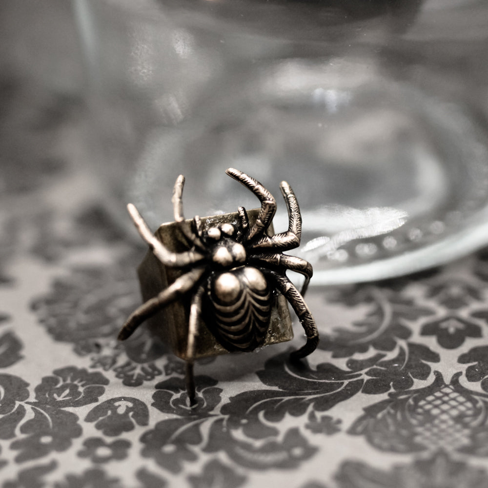 Antiqued Brass Spider Statement Ring