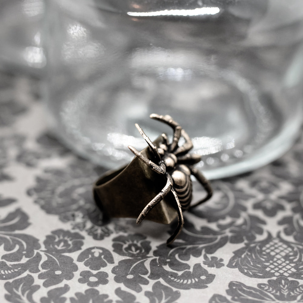 Antiqued Brass Spider Statement Ring