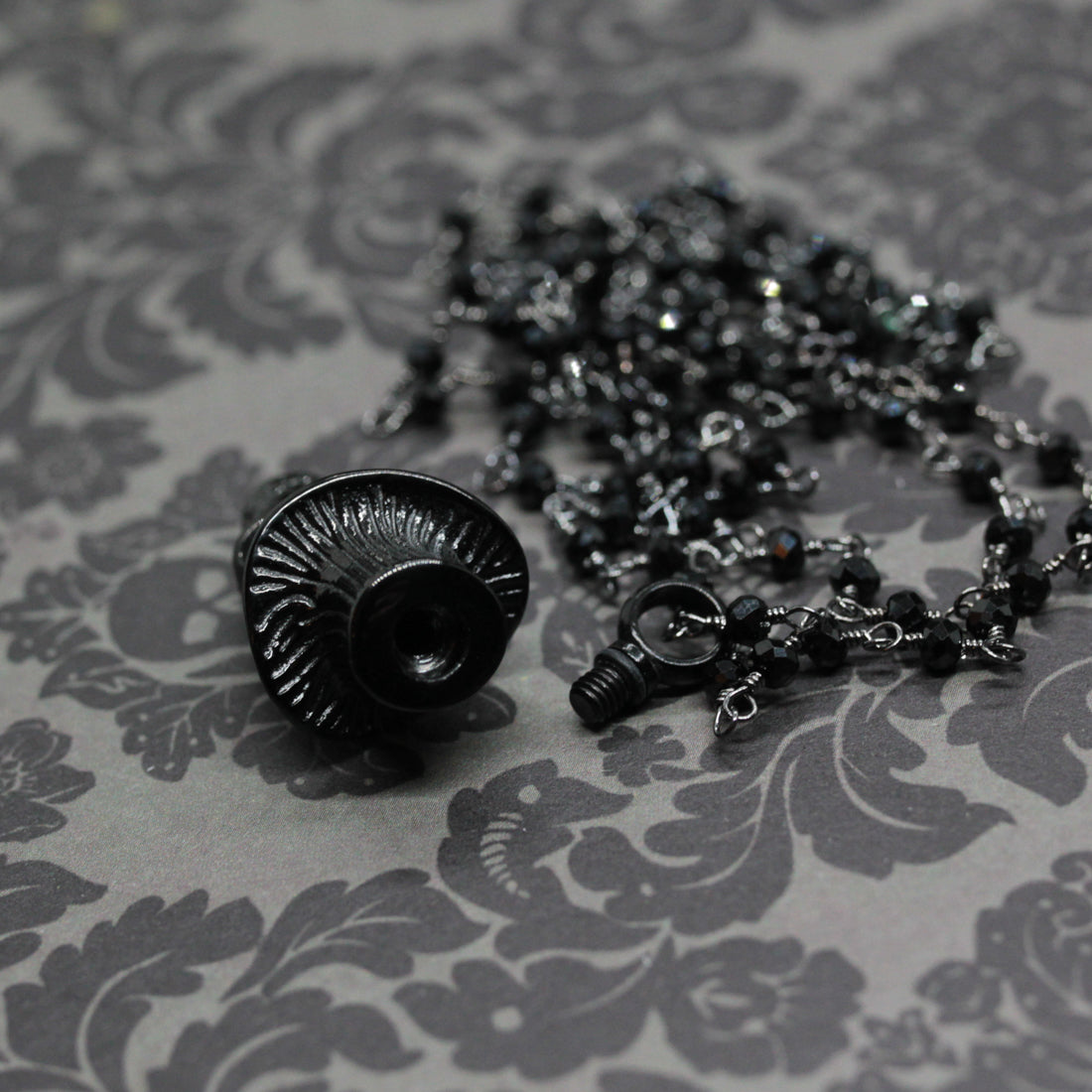 Baron Skull On Black Spinel Perfume Or Memorial Necklace