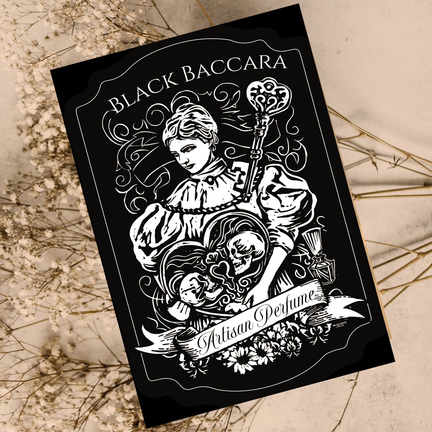 Black Baccara Signature Linocut Postcard