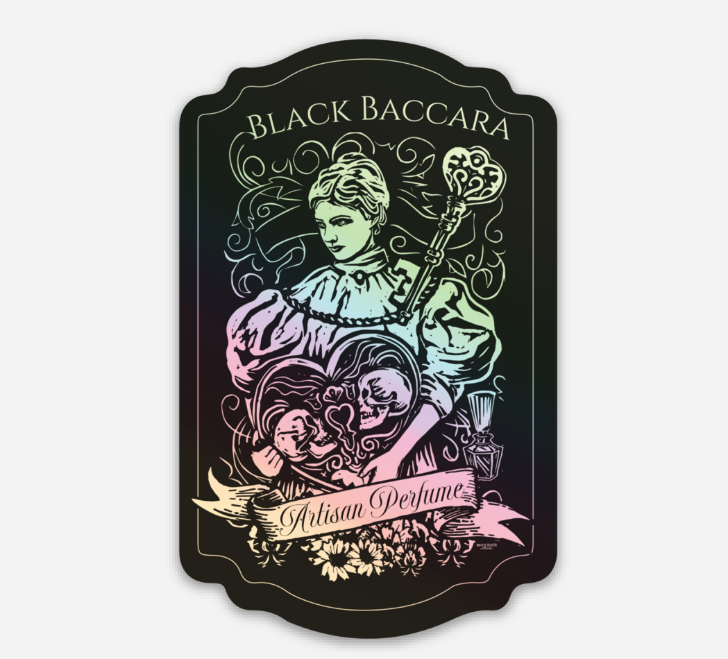 Black Baccara Signature Linocut Holographic Sticker